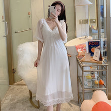 Load image into Gallery viewer, White Long Sleepwear Lace Women Vintage Nighty Ladies Elegant Japanese Nightgowns Sexy Hot Erotic Homewear Suit Ruffles Lolita