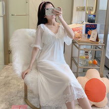 Load image into Gallery viewer, White Long Sleepwear Lace Women Vintage Nighty Ladies Elegant Japanese Nightgowns Sexy Hot Erotic Homewear Suit Ruffles Lolita