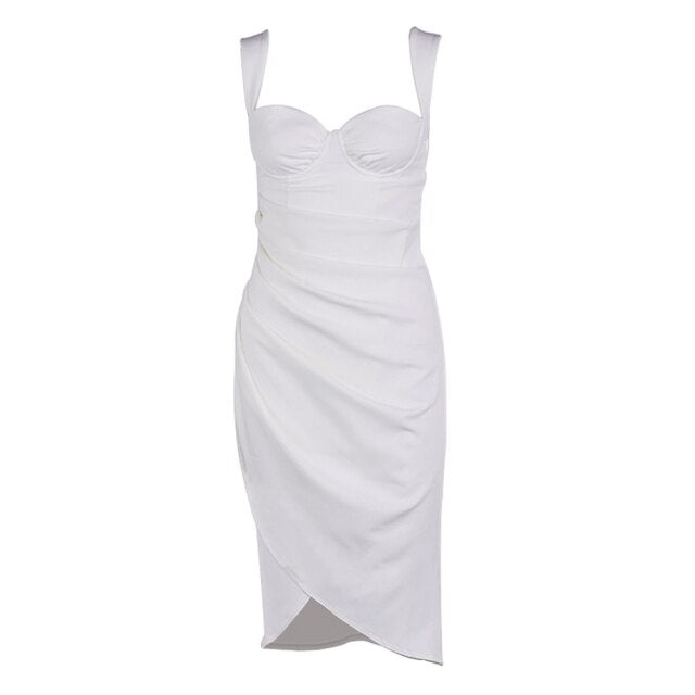 White Pleated Summer Sexy Dress For Women Sleeveless Midi Party Dresses Vestidos Backless Night Elegant Sexy Dress 2021 New