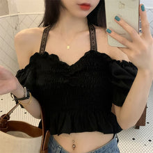 Load image into Gallery viewer, White Sexy Y2k Strap Blouse Tops Women Korean Folds Elegant Sweet Mini Blouse Shirt Summer French Casual backless Party Blouse