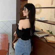 Load image into Gallery viewer, White Sexy Y2k Strap Blouse Tops Women Korean Folds Elegant Sweet Mini Blouse Shirt Summer French Casual backless Party Blouse