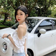 Load image into Gallery viewer, White Sexy Y2k Strap Blouse Tops Women Korean Folds Elegant Sweet Mini Blouse Shirt Summer French Casual backless Party Blouse