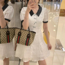 Load image into Gallery viewer, White Splicing Dresses For Women Bow Folds Elegant Tender Lady Classy Casual Lovely Puff Sleeve Stylish Ulzzang Chic Streetwear