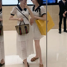 Load image into Gallery viewer, White Splicing Dresses For Women Bow Folds Elegant Tender Lady Classy Casual Lovely Puff Sleeve Stylish Ulzzang Chic Streetwear