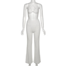 Load image into Gallery viewer, White Two Piece Set Flared Trousers Suits Women Sexy Halter Backless Crop top and Pantsuit High Waist Pants Sets Summer Outfits