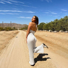 Load image into Gallery viewer, White Two Piece Set Flared Trousers Suits Women Sexy Halter Backless Crop top and Pantsuit High Waist Pants Sets Summer Outfits