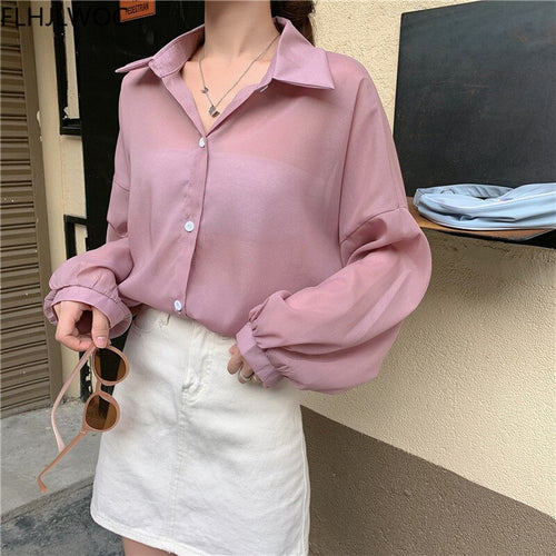 Wholesale 2021 Women Holiday Transparent Boyfriend Shirts Blue Pink Apricot Sunscreen Shirt Summer Vacation Tunic Long Blouses