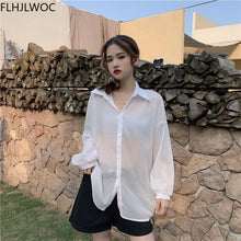 Load image into Gallery viewer, Wholesale 2021 Women Holiday Transparent Boyfriend Shirts Blue Pink Apricot Sunscreen Shirt Summer Vacation Tunic Long Blouses