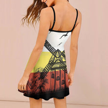 Load image into Gallery viewer, Windmills Women&#39;s Sling Midi Dresses Summer Sleeveless Party Dress Beach Floarl Print Windmill Trees Grass Landscape Birds Sky B