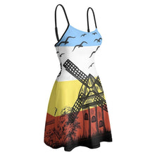 Load image into Gallery viewer, Windmills Women&#39;s Sling Midi Dresses Summer Sleeveless Party Dress Beach Floarl Print Windmill Trees Grass Landscape Birds Sky B