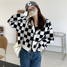 Load image into Gallery viewer, Winter Casual Knitted Cardigan Women Plaid Patchwork Warm Sweater Female Korean Fashion Designer Knitwear Sweater Coat 2021