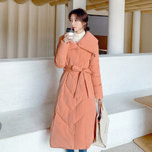 Load image into Gallery viewer, Winter Coat Women Belt Lapel Long Women Jacket Casual Solid Cotton-Padded Clothes Elegant Female Slim Warm Parka Outwear Jacket