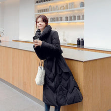 Load image into Gallery viewer, Winter Coat Women Belt Lapel Long Women Jacket Casual Solid Cotton-Padded Clothes Elegant Female Slim Warm Parka Outwear Jacket