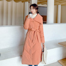 Load image into Gallery viewer, Winter Coat Women Belt Lapel Long Women Jacket Casual Solid Cotton-Padded Clothes Elegant Female Slim Warm Parka Outwear Jacket
