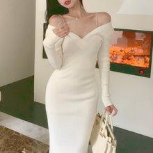 Load image into Gallery viewer, Winter Elegant Knitted Dress Women Solid Sexy Bodycon Party Midi Dress Female Casual Korean Fashion One Piece Sweater Dress 2021