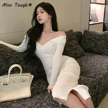 Load image into Gallery viewer, Winter Elegant Knitted Dress Women Solid Sexy Bodycon Party Midi Dress Female Casual Korean Fashion One Piece Sweater Dress 2021