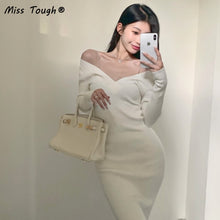 Load image into Gallery viewer, Winter Elegant Knitted Dress Women Solid Sexy Bodycon Party Midi Dress Female Casual Korean Fashion One Piece Sweater Dress 2021