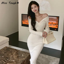 Load image into Gallery viewer, Winter Elegant Knitted Dress Women Solid Sexy Bodycon Party Midi Dress Female Casual Korean Fashion One Piece Sweater Dress 2021