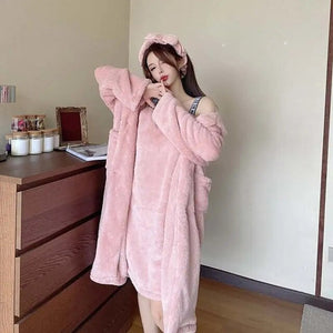 Winter Flannel Pajamas Set For Women Thick Warm Sleepwear Nightgown With Pants Long-Sleeved Cardigan Pyjamas Homewear Clothes