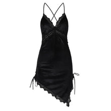 Load image into Gallery viewer, Winter Gold Velvet Sexy Pajamas Lace Stitching Deep V Side Strap Nightdress Women Sexy Temptation Beauty Back Homewear Nightgown