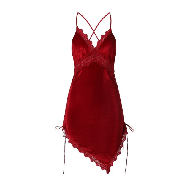 Winter Gold Velvet Sexy Pajamas Lace Stitching Deep V Side Strap Nightdress Women Sexy Temptation Beauty Back Homewear Nightgown