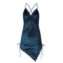 Load image into Gallery viewer, Winter Gold Velvet Sexy Pajamas Lace Stitching Deep V Side Strap Nightdress Women Sexy Temptation Beauty Back Homewear Nightgown