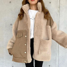 Load image into Gallery viewer, Winter Jacket Warm Coats Women Autumn Fashion Patchwork Buttons Pocket Office Lady Casual Outwear Japan Lazy Female Overcoat New