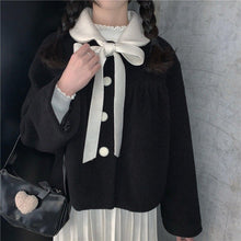 Load image into Gallery viewer, Winter Japanese Sweet Wool Coat Women Bow Patchwork Kawaii Loose Outwear Jacket Female Korean Style Designer Warm Overcoat 2021