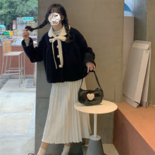 Load image into Gallery viewer, Winter Japanese Sweet Wool Coat Women Bow Patchwork Kawaii Loose Outwear Jacket Female Korean Style Designer Warm Overcoat 2021