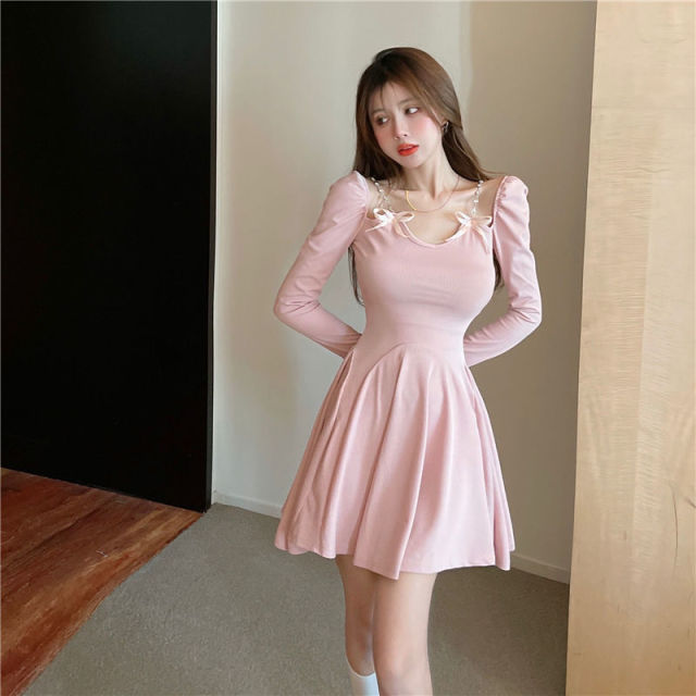 Winter Kawaii Knitted Dress Women Solid Y2K Sexy Bodycon Party Mini Dress Female  Korean Fashion Chic Cute Sweater Dress 2021