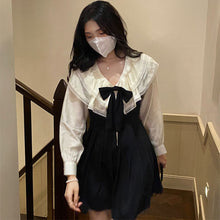 Load image into Gallery viewer, Winter Kawaii Two Piece Set Dress Women Korean Style Sweet Party Mini Dress Female Patchwork Pleated Lolita Dress+Blouse 2021