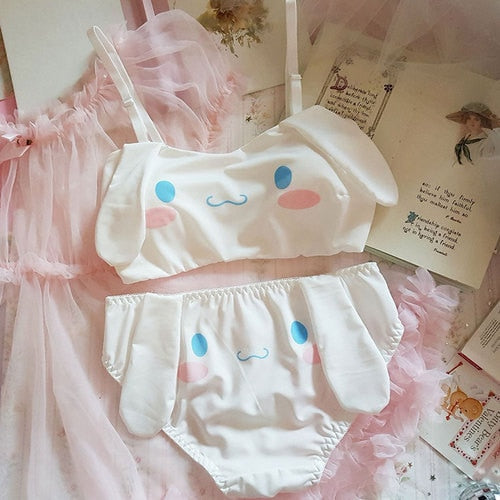 Winter Lolita Sweet Kawaii Lingerie Cute Plush Bra and Panty Set Underwear Plus Size Women Wire Free Bra Panties Set Sleep Wear