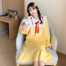 Load image into Gallery viewer, Winter Long Sleeve Thick Warm Flannel Nightgowns for Women Coral Velvet Loose Long Dress Sleepwear Night Dress Nightdress Nighty