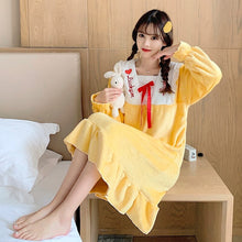Load image into Gallery viewer, Winter Long Sleeve Thick Warm Flannel Nightgowns for Women Coral Velvet Loose Long Dress Sleepwear Night Dress Nightdress Nighty