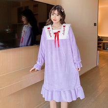Load image into Gallery viewer, Winter Long Sleeve Thick Warm Flannel Nightgowns for Women Coral Velvet Loose Long Dress Sleepwear Night Dress Nightdress Nighty