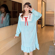 Load image into Gallery viewer, Winter Long Sleeve Thick Warm Flannel Nightgowns for Women Coral Velvet Loose Long Dress Sleepwear Night Dress Nightdress Nighty