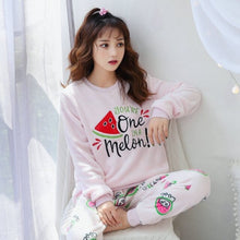 Load image into Gallery viewer, Winter Long Sleeve Thick Warm Flannel Pajama Sets Women Korean Print Coral Velvet Sleepwear Pyjama Pijama Mujer Homewear Clothes