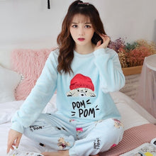 Load image into Gallery viewer, Winter Long Sleeve Thick Warm Flannel Pajama Sets Women Korean Print Coral Velvet Sleepwear Pyjama Pijama Mujer Homewear Clothes
