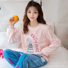 Load image into Gallery viewer, Winter Long Sleeve Thick Warm Flannel Pajama Sets Women Korean Print Coral Velvet Sleepwear Pyjama Pijama Mujer Homewear Clothes