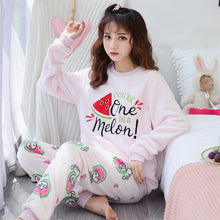 Load image into Gallery viewer, Winter Long Sleeve Thick Warm Flannel Pajama Sets Women Korean Print Coral Velvet Sleepwear Pyjama Pijama Mujer Homewear Clothes