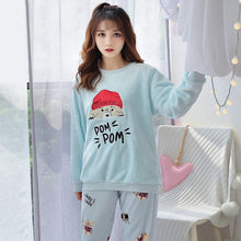 Load image into Gallery viewer, Winter Long Sleeve Thick Warm Flannel Pajama Sets Women Korean Print Coral Velvet Sleepwear Pyjama Pijama Mujer Homewear Clothes