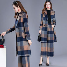 Load image into Gallery viewer, Winter New Fashion Suits Loose Large Size Woolen PlaidJacket + Wide Leg Pants Female Two-Piece Sets M-4XL