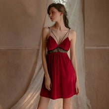 Load image into Gallery viewer, Winter Nightgowns Women Sexy Lingerie Sleepwear Deep V Velvet Stitched Lace Backless Suspender Nightdress Home Clothes