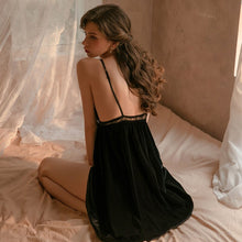Load image into Gallery viewer, Winter Nightgowns Women Sexy Lingerie Sleepwear Deep V Velvet Stitched Lace Backless Suspender Nightdress Home Clothes
