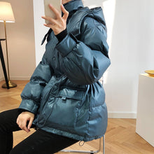 Load image into Gallery viewer, Winter Padded Coat Warm Femme Hooded Parka Cotton-Padded Clothes Waisted Simple Women Jackets Buttons Zipper Female Casual Coats