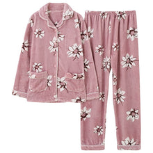 Load image into Gallery viewer, Winter Pajamas Set Women Thick Flannel Flower Print Sexy Pyjama Female Room Home Sleepwear Long Pant 2Piece/Set Clothes
