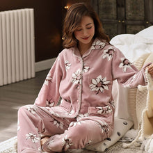 Load image into Gallery viewer, Winter Pajamas Set Women Thick Flannel Flower Print Sexy Pyjama Female Room Home Sleepwear Long Pant 2Piece/Set Clothes