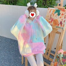 Load image into Gallery viewer, Winter Rainbow Kawaii Fur Hoodies Women Warm Sweet Oversized Hoodie Female Harajuku High Street Korean Sweatshirt Women 2020 New