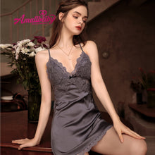 Load image into Gallery viewer, Winter Sexy Night Dress Lingerie Backless Lace Nightwear Silk Nightgowns Homewear Breast Pad Sling Nightdress Home Clothes