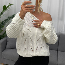 Load image into Gallery viewer, Winter Spring Women Fashion Long Sleeve Casual Loose Lazy Style Outerwear Hollow Out Solid Color V Neck Knitted Pullover Sweater